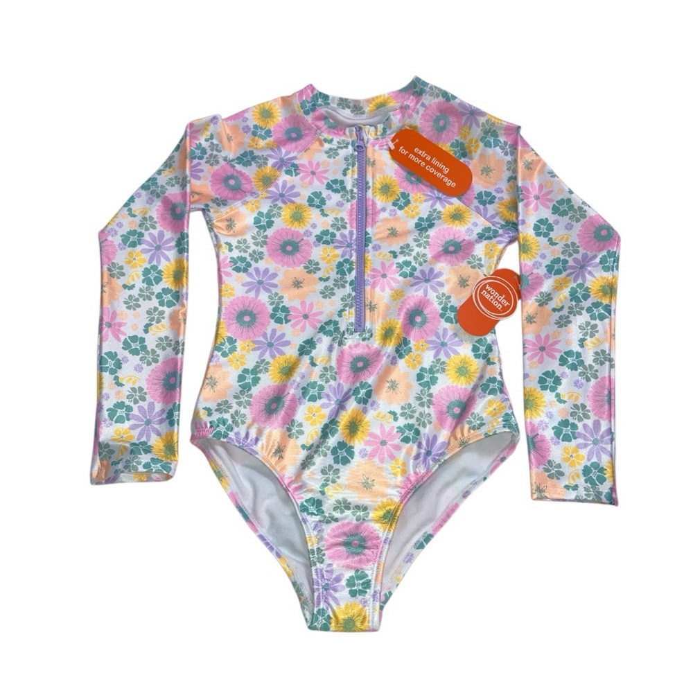 Wonder Nation Pink and Purple Rashguard Swimsuit